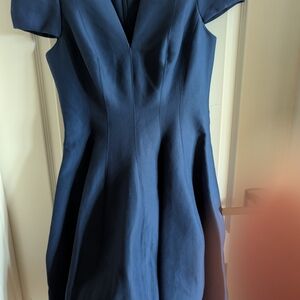 Halston Heritage Navy blue Tulip Dress 4 gorgeous fabric structured shimmer